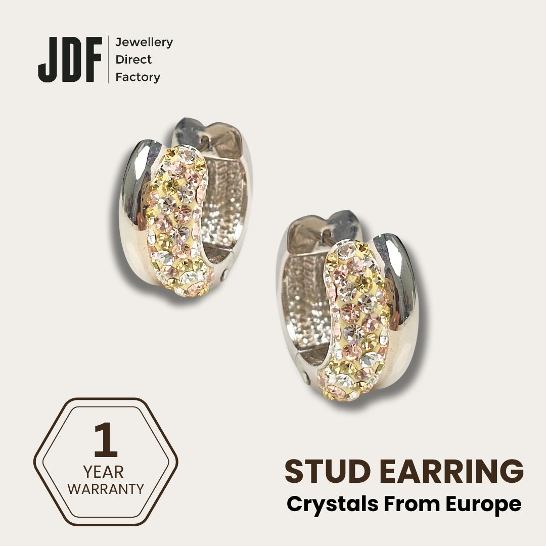 Elegant Double Circle Stud Earrings with Crystals from Europe, Crystal Earrings, White, Crystals from Europe, One-Year Warranty - Jewellery Direct Factory in alabaster background