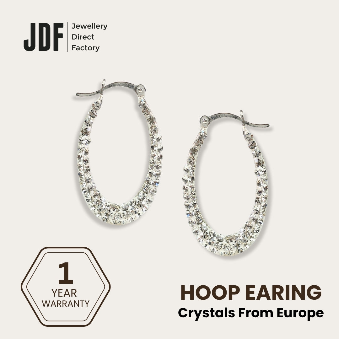 Elegant Drop Hoop Earrings with Crystals from Europe, Crystal Earrings, White, Crystals from Europe, One-Year Warranty - Jewellery Direct Factory in alabaster background