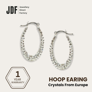Elegant Drop Hoop Earrings with Crystals from Europe, Crystal Earrings, White, Crystals from Europe, One-Year Warranty - Jewellery Direct Factory in alabaster background