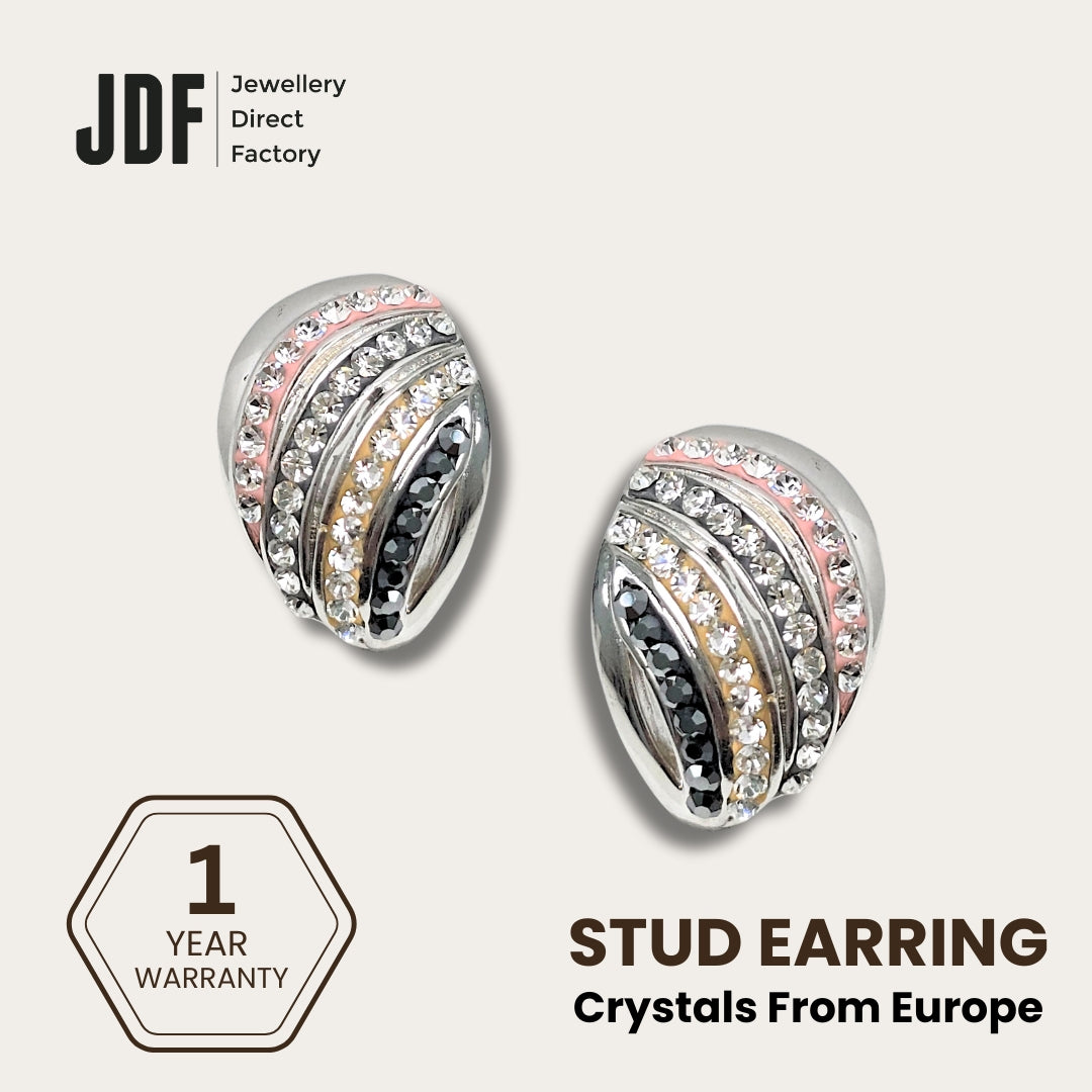 Elegant Seashell Stud Earrings with Crystals from Europe, Crystal Earrings, White, Crystals from Europe, One-Year Warranty - Jewellery Direct Factory in alabaster background