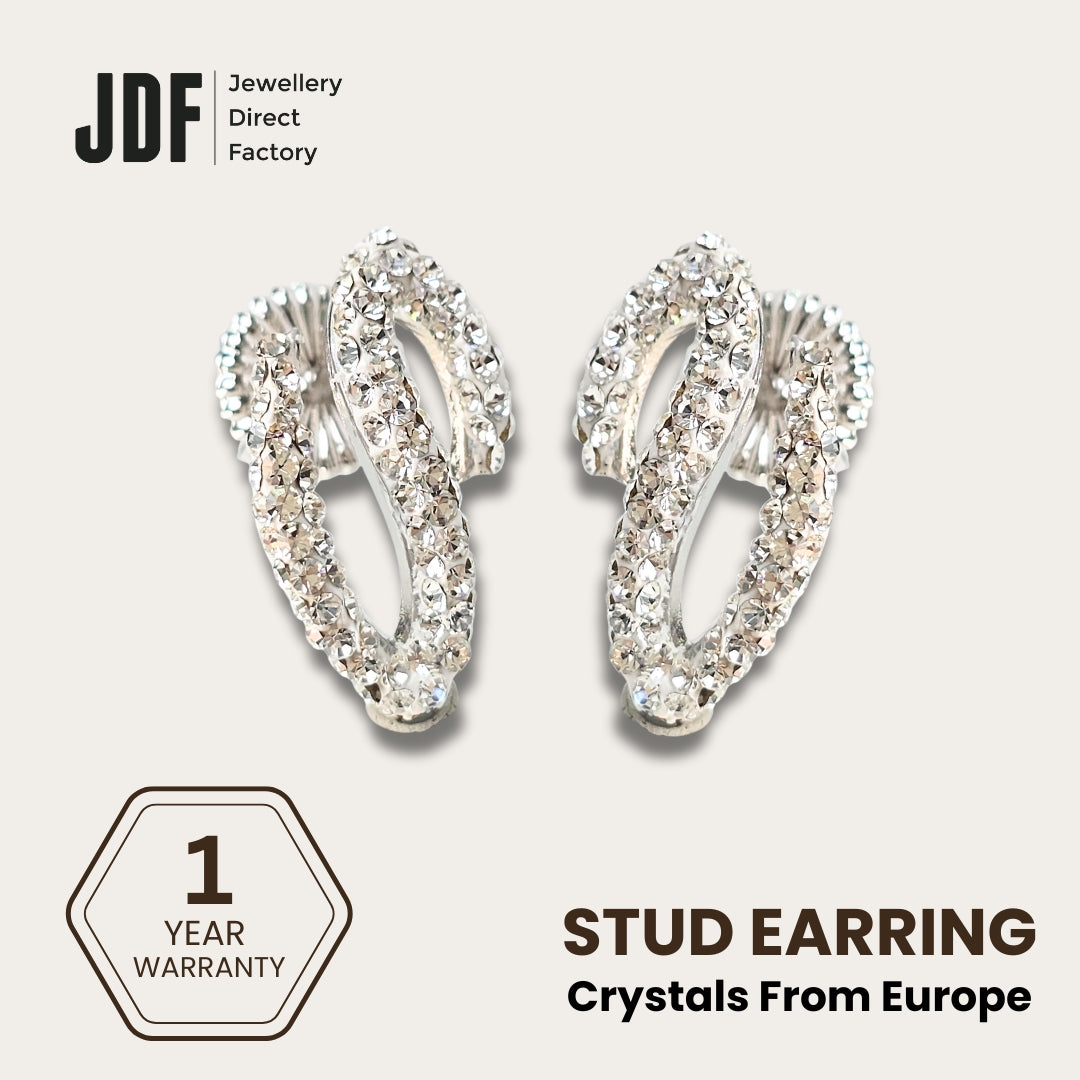 Elegant Serpentine Earrings with Crystals from Europe, Crystal Earrings, White, Crystals from Europe, One-Year Warranty - Jewellery Direct Factory in alabaster background