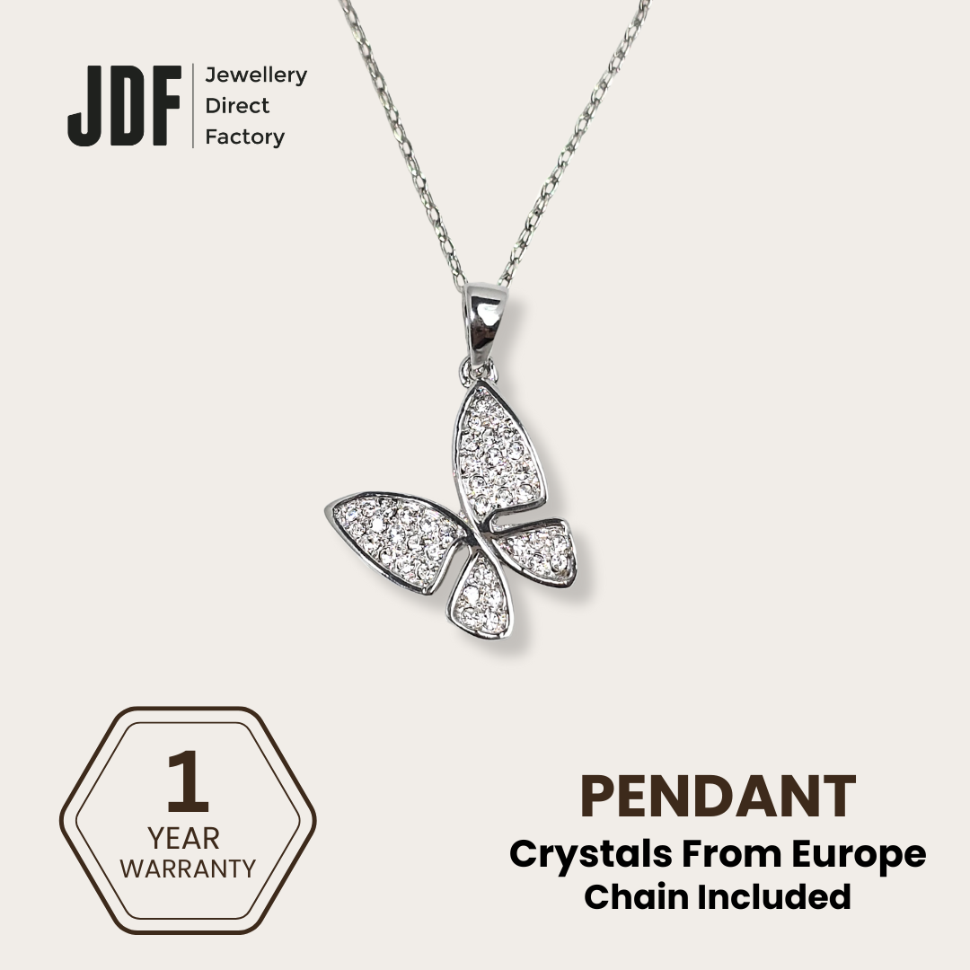 Elegant Sparkle Butterfly Pendant, Pendant, White, Crystals from Europe, One-Year Warranty - Jewellery Direct Factory in alabaster background