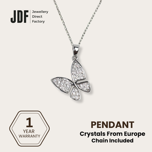 Elegant Sparkle Butterfly Pendant, Pendant, White, Crystals from Europe, One-Year Warranty - Jewellery Direct Factory in alabaster background
