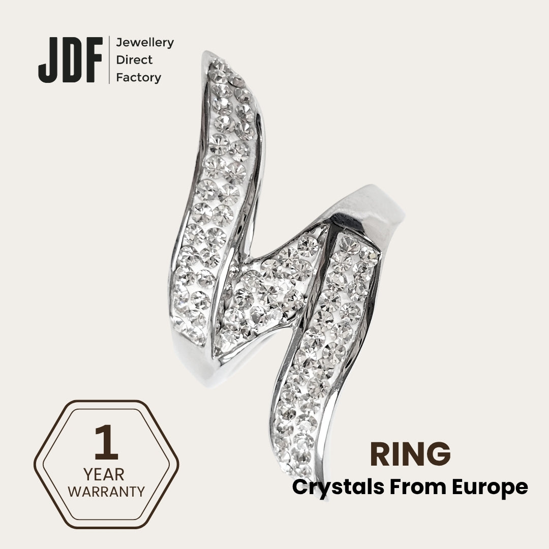 Elegant Swirl Ring with Crystals From Europe, Crystal Ring, White, Crystals From Europe, One-Year Warranty - Jewellery Direct Factory in alabaster background