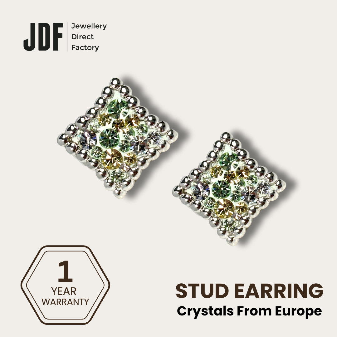 European Diamond Stud with Crystal From Europe, Crystal Earrings, White, Crystal From Europe, One-Year Warranty - Jewellery Direct Factory in alabaster background