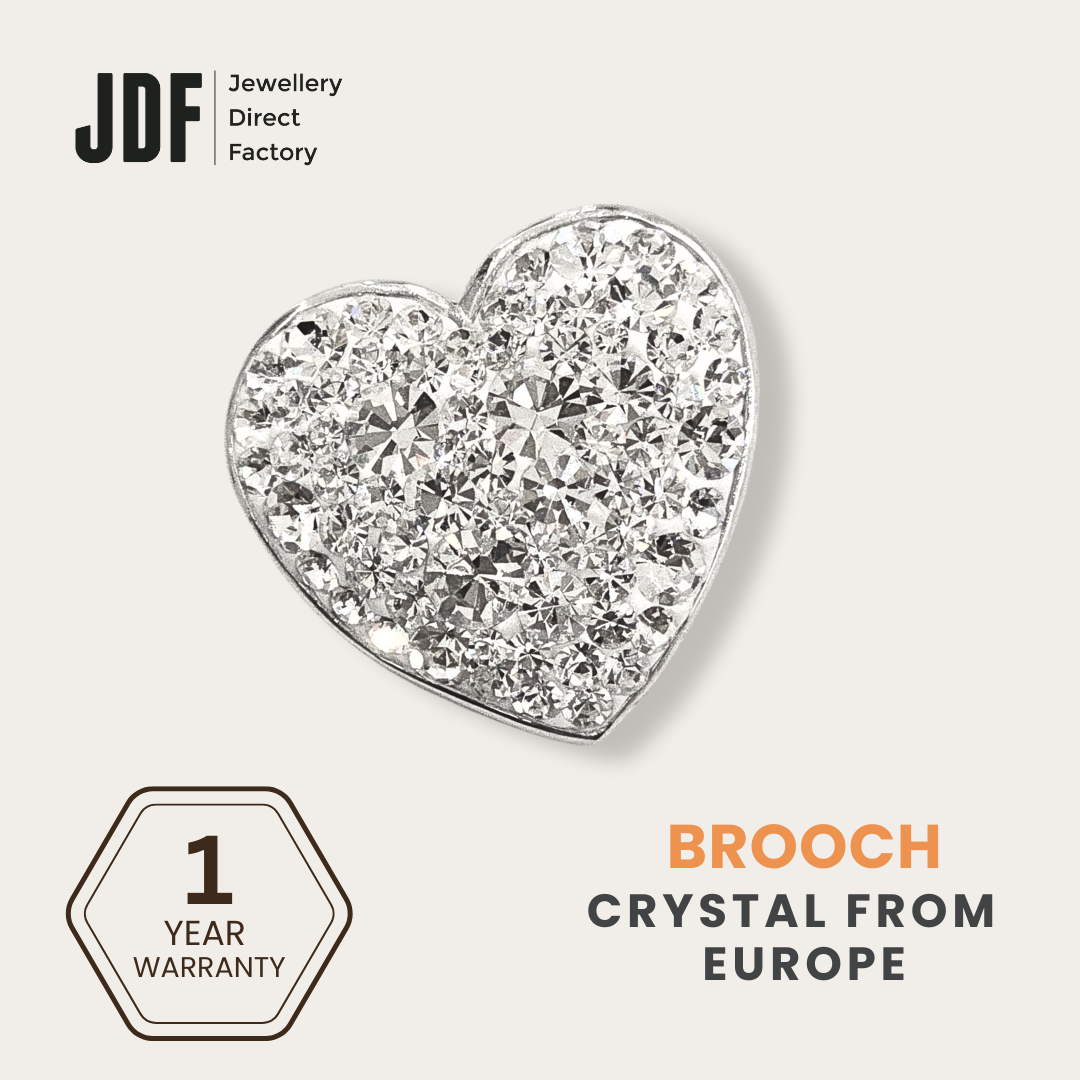 Exclusive Heart Brooch with Crystal from Europe, Brooch, White, Crystals from Europe, One-Year Warranty - Jewellery Direct Factory in alabaster background
