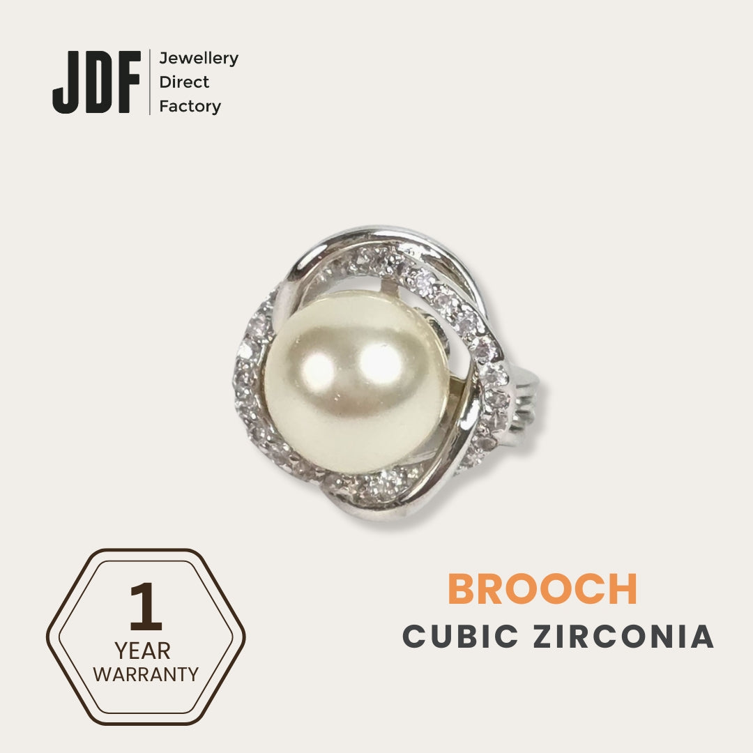Floral-Shaped Brooch with Cubic Zirconia, Brooch, White, Crystals from Europe, One-Year Warranty - Jewellery Direct Factory in alabaster background