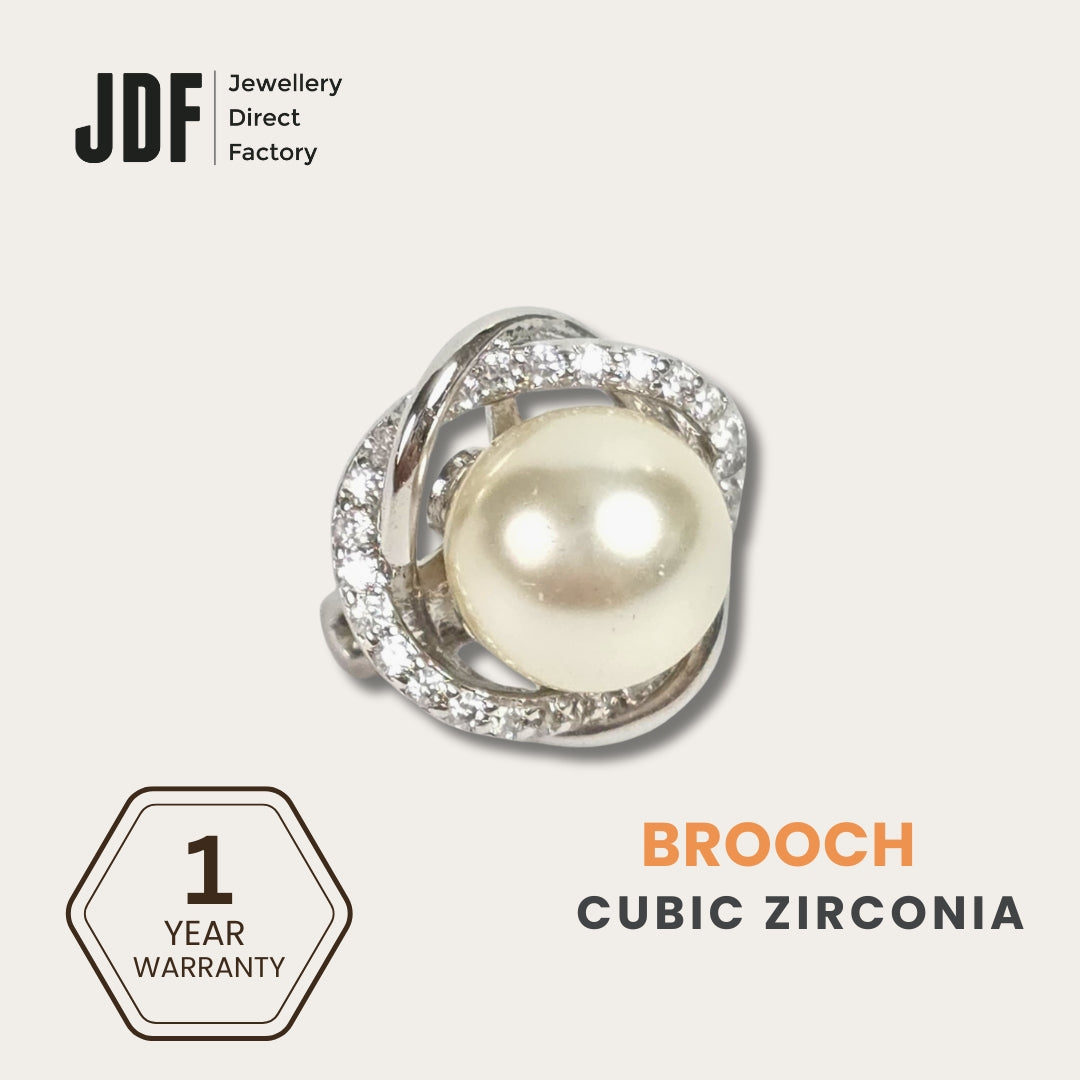 Floral-Shaped Brooch with Cubic Zirconia, Brooch, White, Crystals from Europe, One-Year Warranty - Jewellery Direct Factory in alabaster background