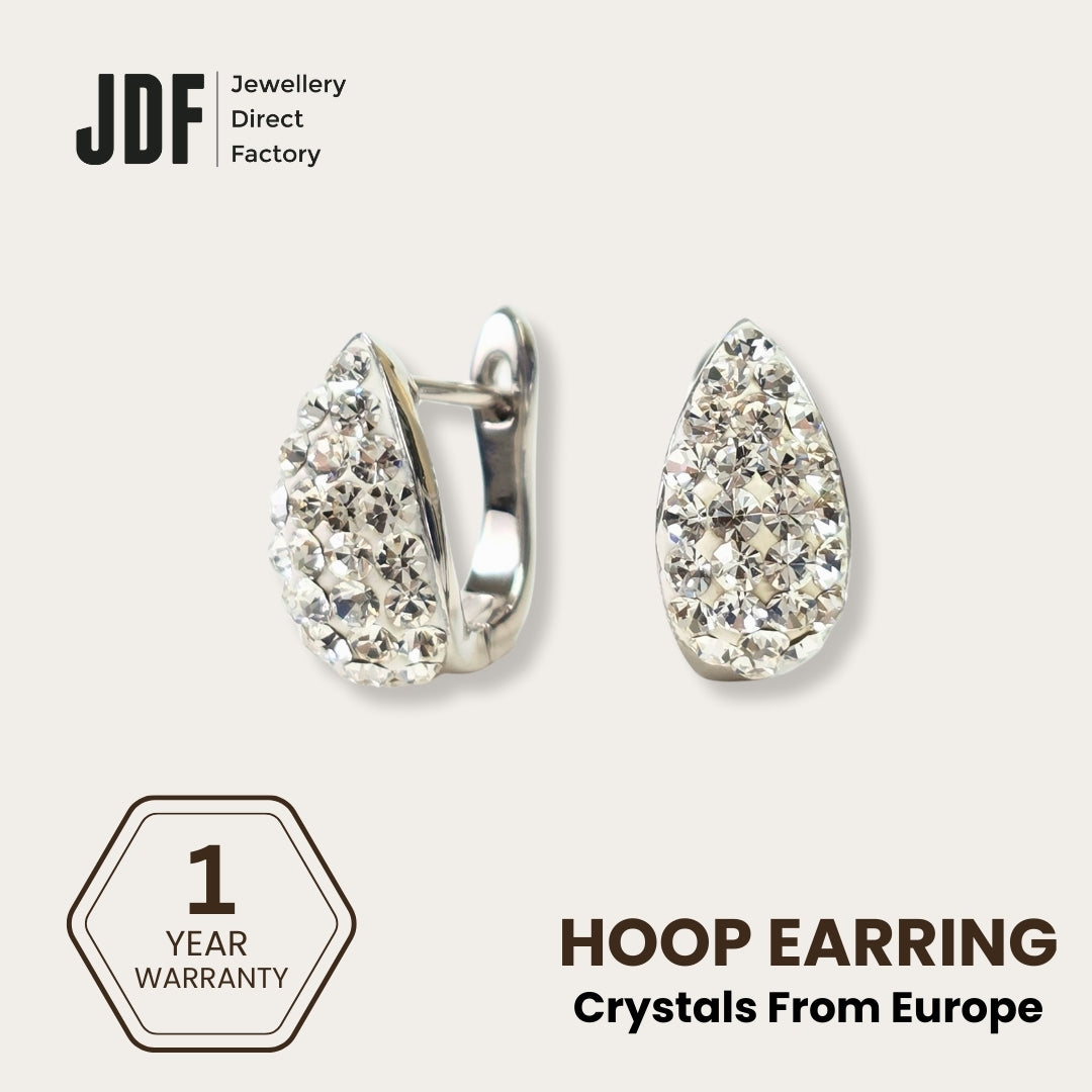 Aurora Teardrop with Crystals from Europe, Earrings, White Gold, Crystals from Europe, One-Year Warranty - Jewellery Direct Factory in alabaster background