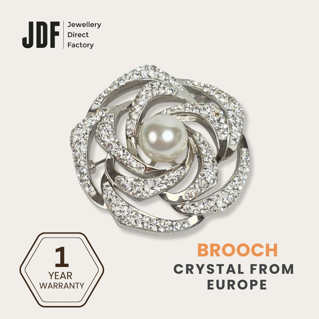 Crystal Flower Brooch with Crystals from Europe, Brooch, White Gold, Crystals from Europe, One-Year Warranty - Jewellery Direct Factory in alabaster background