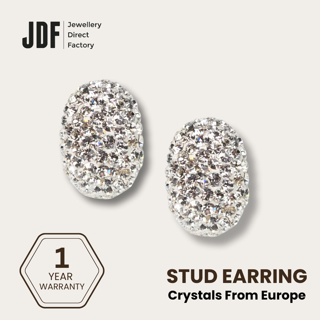 Curved Hoop Earrings with Crystals from Europe, Crystal Earrings, White Gold, Crystals from Europe, One-Year Warranty - Jewellery Direct Factory in alabaster background