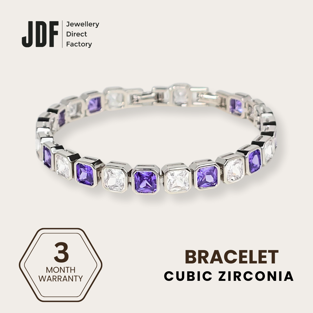 Princess Lover Bracelet with Cubic Zirconia, Bracelet, White Gold, Cubic Zirconia, One-Year Warranty - Jewellery Direct Factory in alabaster background