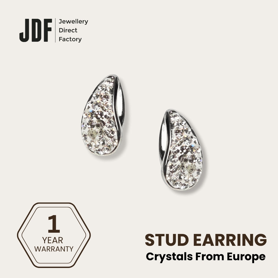 Teardrop Stud Earrings with Crystals from Europe, Crystal Earrings, White Gold, Crystals from Europe, One-Year Warranty - Jewellery Direct Factory in alabaster background