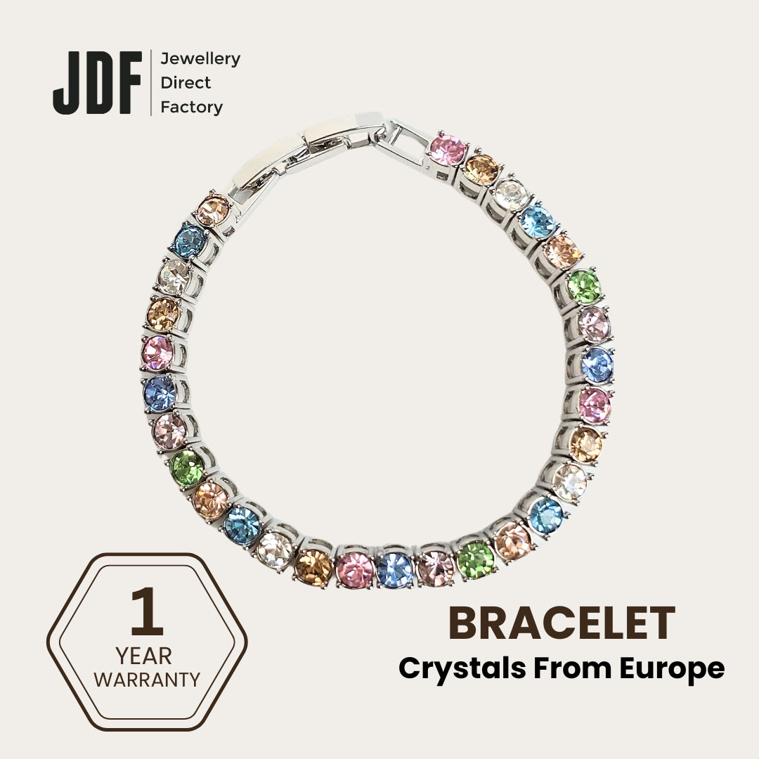 Tennis Bracelet 4mm with Crystal From Europe, Crystal Bracelet, White Gold, Crystal From Europe, One-Year Warranty - Jewellery Direct Factory in alabaster background