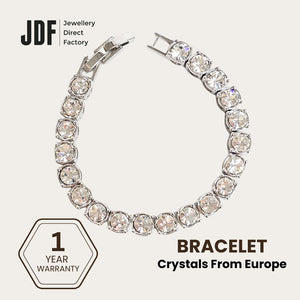 Tennis Bracelet 5mm with Crystal From Europe, Crystal Bracelet, White Gold, Crystal From Europe, One-Year Warranty - Jewellery Direct Factory in alabaster background
