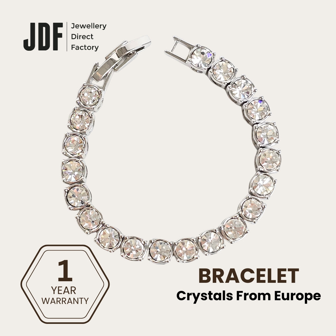Tennis Bracelet 5mm with Crystal From Europe, Crystal Bracelet, White Gold, Crystal From Europe, One-Year Warranty - Jewellery Direct Factory in alabaster background