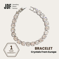 Tennis Bracelet 5mm with Crystal From Europe, Crystal Bracelet, White Gold, Crystal From Europe, One-Year Warranty - Jewellery Direct Factory in alabaster background