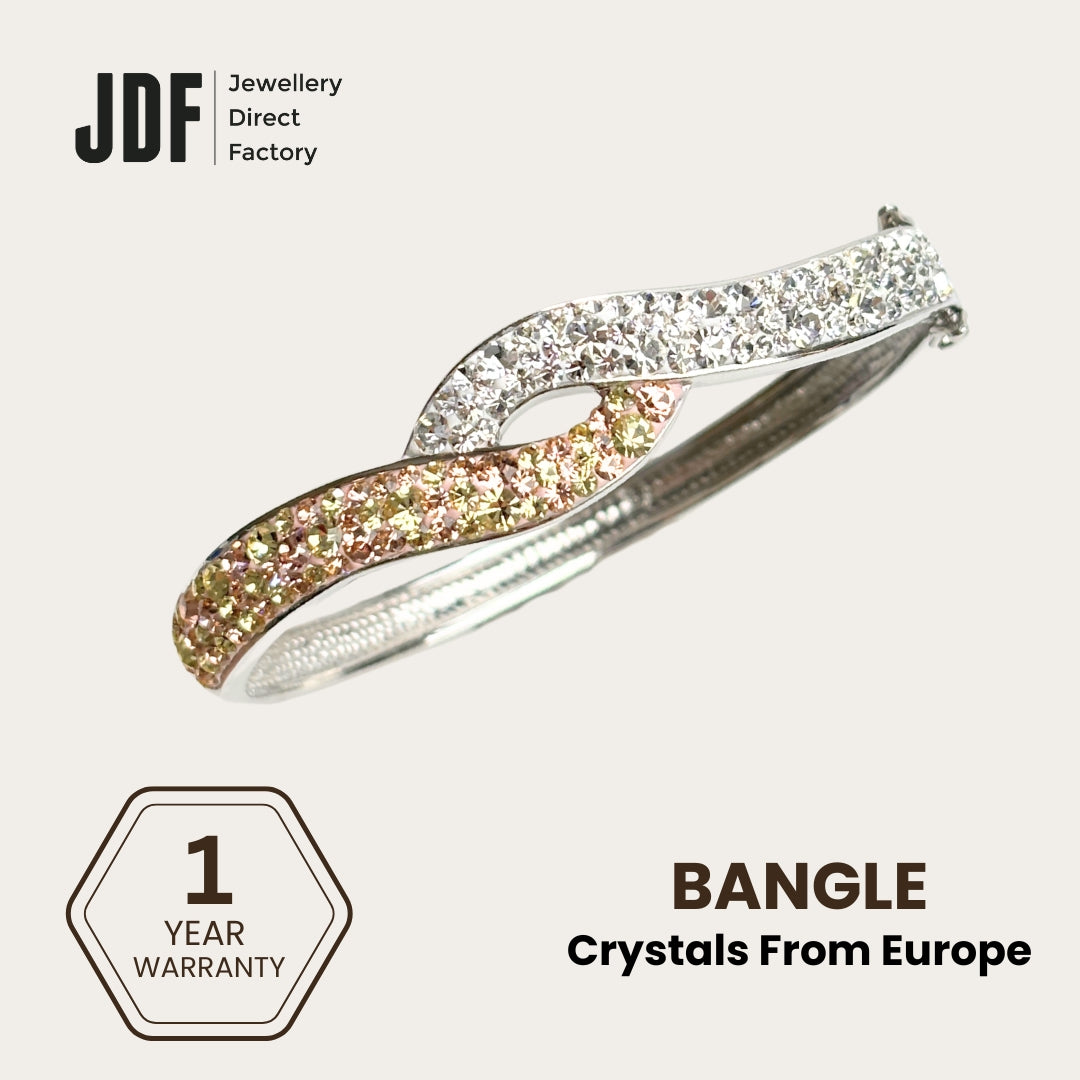 Twist Sparkle Bangle with Crystals From Europe, Crystal Bangle, White Gold, Crystal From Europe, One-Year Warranty - Jewellery Direct Factory in alabaster background