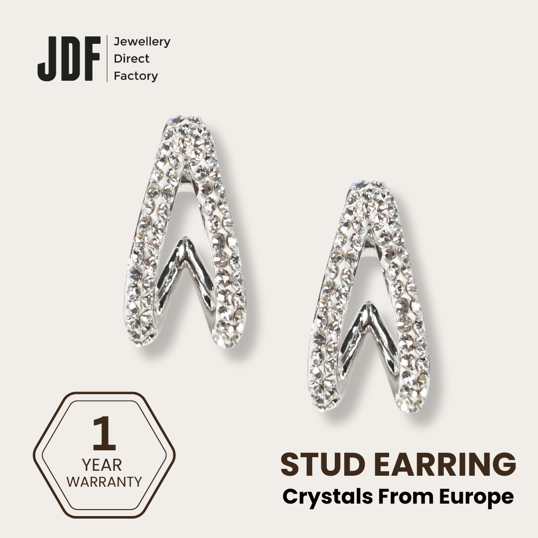V-Shaped Stud Earrings with European Crystals, Crystal Earrings, White Gold, European Crystals, One-Year Warranty - Jewellery Direct Factory in alabaster background