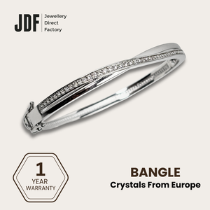 Grace Hinge Bangle with European Crystals, Crystal Bangle, White, Crystals From Europe, One-Year Warranty - Jewellery Direct Factory in alabaster background