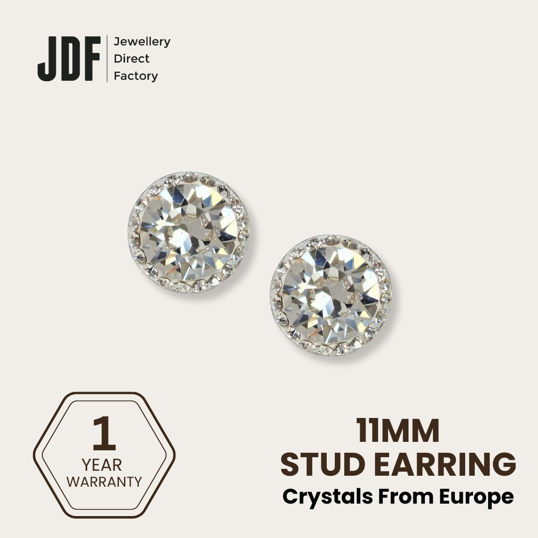 Halo Round Stud with Crystals from Europe, Earrings, White, Crystals from Europe, One-Year Warranty - Jewellery Direct Factory in alabaster background