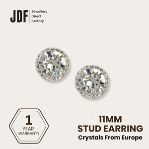 Halo Round Stud with Crystals from Europe, Earrings, White, Crystals from Europe, One-Year Warranty - Jewellery Direct Factory in alabaster background