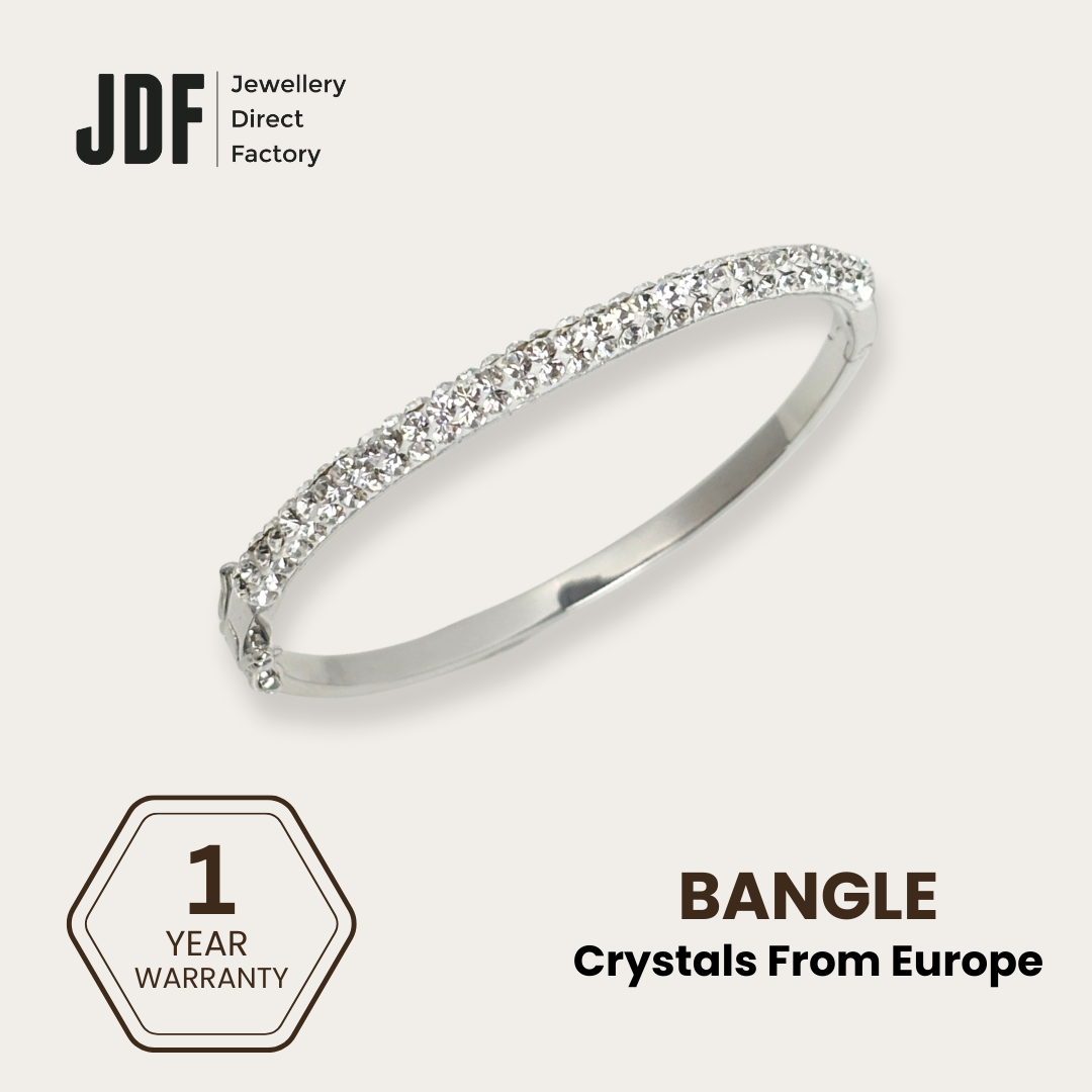 Hinged Pave Bangle with Crystal From Europe, Bangle, White, Crystals from Europe, One-Year Warranty - Jewellery Direct Factory in alabaster background