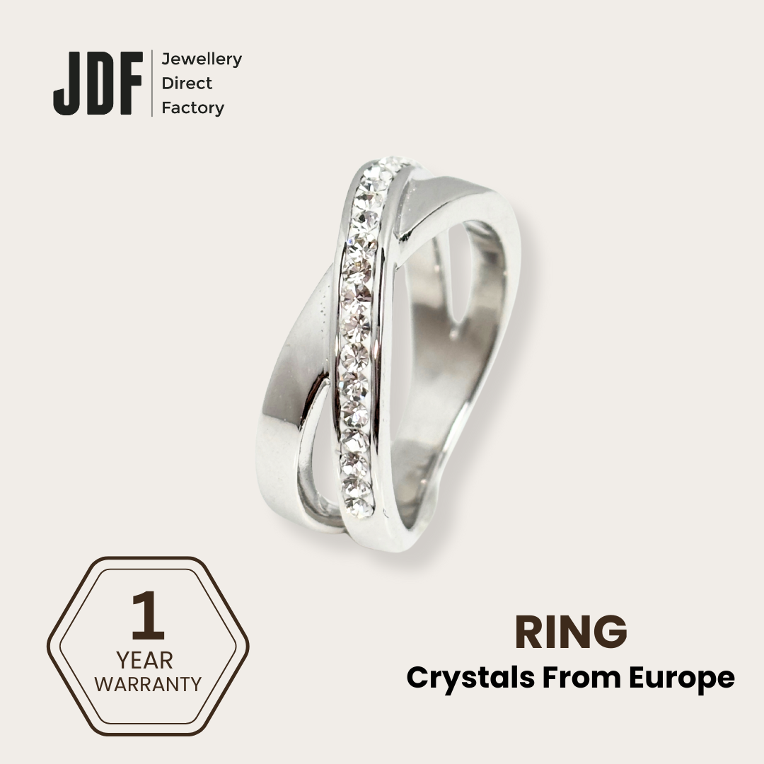 Infinity Crystal Embrace Ring with Crystal From Europe, Crystal Ring, White, Crystal From Europe, One-Year Warranty - Jewellery Direct Factory in alabaster background