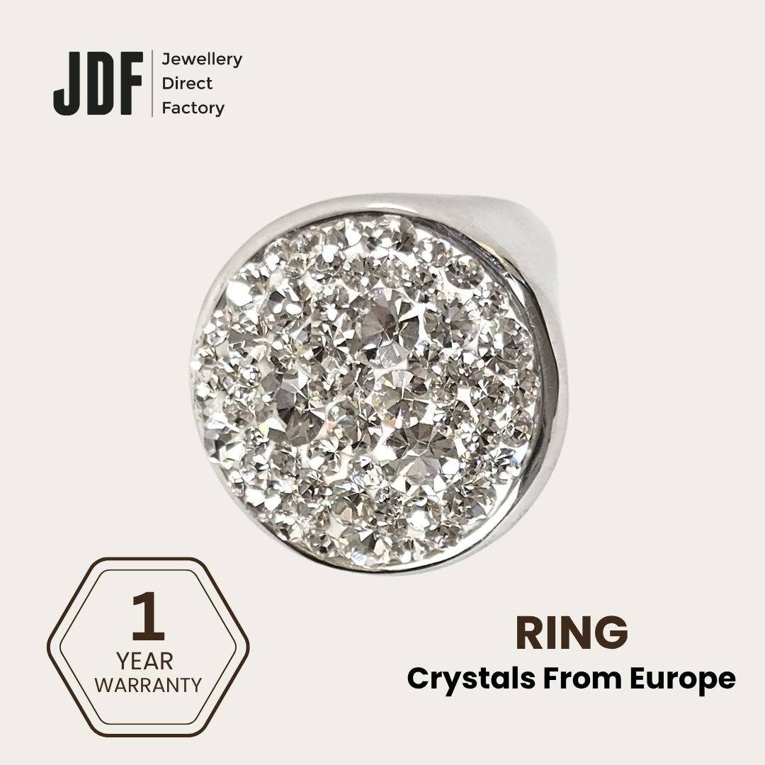 Infinity Shine Crystal Ring with Crystals From Europe, Crystal Ring, White, Crystals From Europe, One-Year Warranty - Jewellery Direct Factory in alabaster background