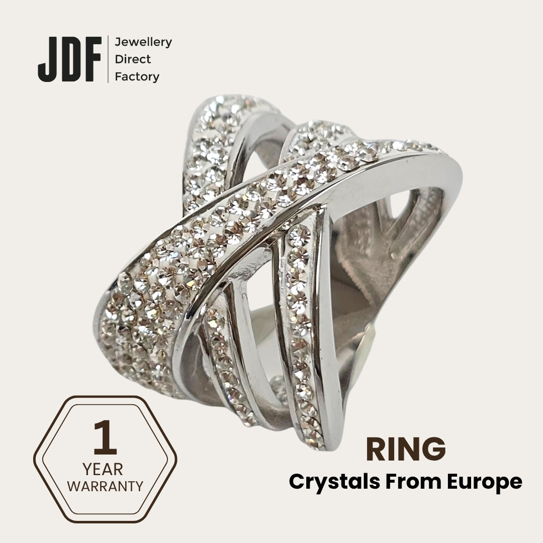Intertwined Elegance Ring with Crystals From Europe, Crystal Ring, White, Crystals From Europe, One-Year Warranty - Jewellery Direct Factory in alabaster background