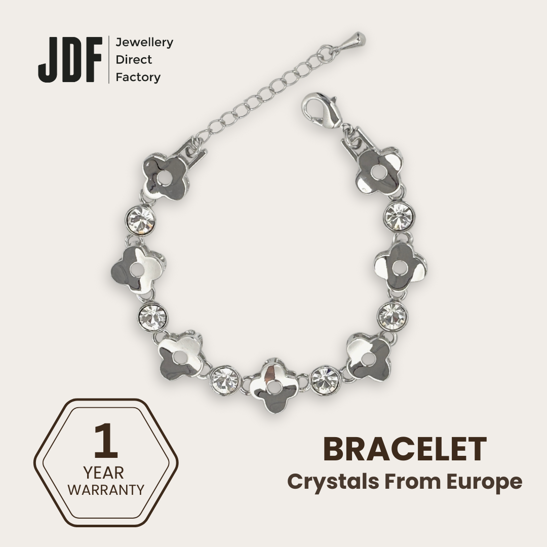 Lucky Clover Bracelet with Crystal From Europe, Crystal Bracelet, White, Crystal From Europe, One-Year Warranty - Jewellery Direct Factory in alabaster background