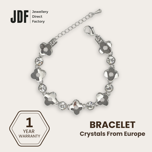 Lucky Clover Bracelet with Crystal From Europe, Crystal Bracelet, White, Crystal From Europe, One-Year Warranty - Jewellery Direct Factory in alabaster background