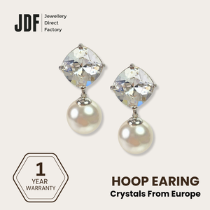 Lustre Drop with Pearl and Crystals from Europe, Earrings, White, Crystals from Europe, One-Year Warranty - Jewellery Direct Factory in alabaster background