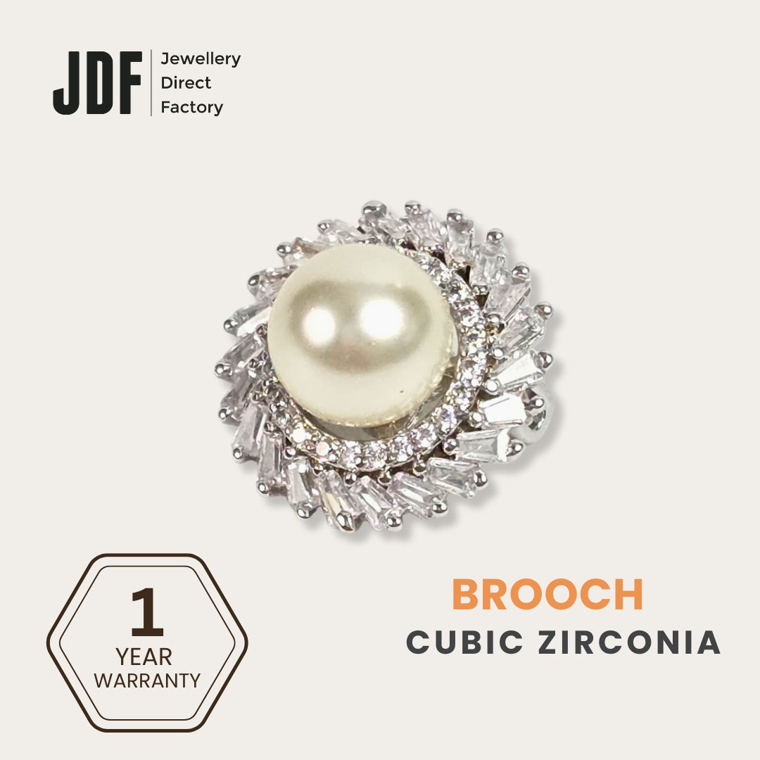 Marquise Pearl Brooch with Crystal From Europe, Brooch, White, Crystals from Europe, One-Year Warranty - Jewellery Direct Factory in alabaster background