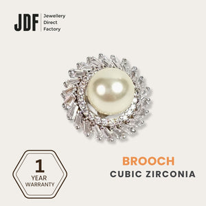 Marquise Pearl Brooch with Crystal From Europe, Brooch, White, Crystals from Europe, One-Year Warranty - Jewellery Direct Factory in alabaster background