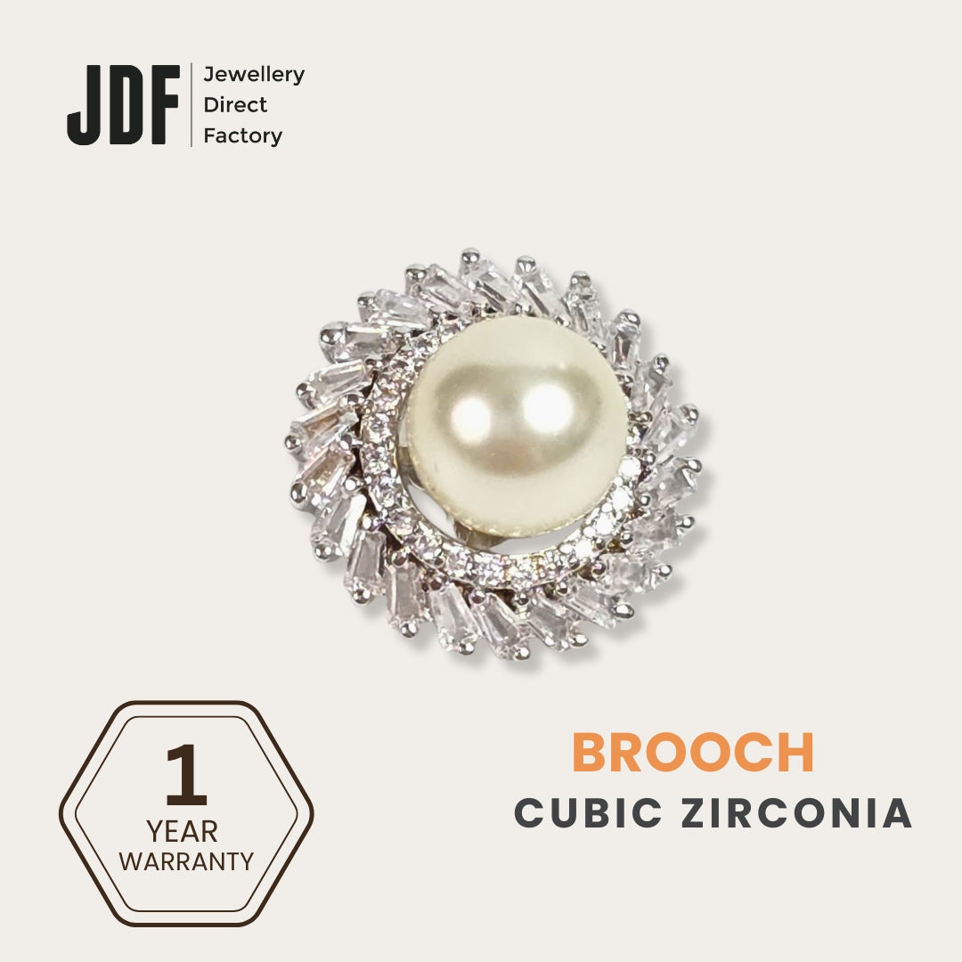Marquise Pearl Brooch with Crystal From Europe, Brooch, White, Crystals from Europe, One-Year Warranty - Jewellery Direct Factory in alabaster background