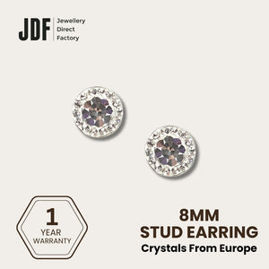 Mini Halo Round Stud Earrings with Crystals from Europe, Crystal Earrings, White, Crystals from Europe, One-Year Warranty - Jewellery Direct Factory in alabaster background