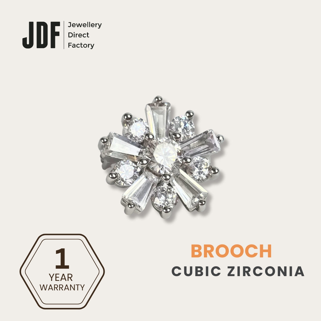 Minimalist Daisy Flower Brooch with Cubic Zirconia, Brooch, White, Crystals from Europe, One-Year Warranty - Jewellery Direct Factory in alabaster background