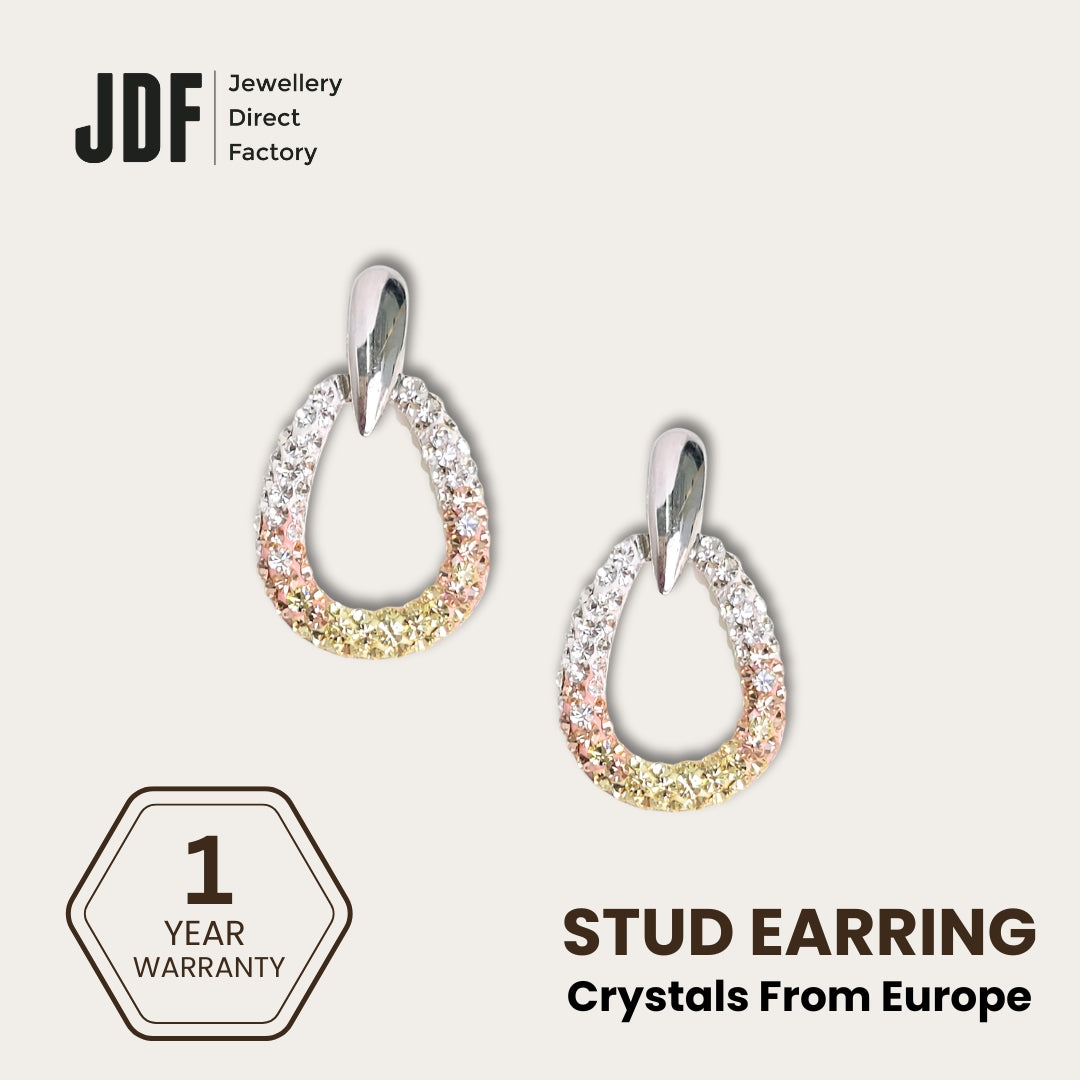 Premium Dangling Expori Earring with Crystal From Europe, Crystal Earrings, White, Crystal From Europe, One-Year Warranty - Jewellery Direct Factory in alabaster background