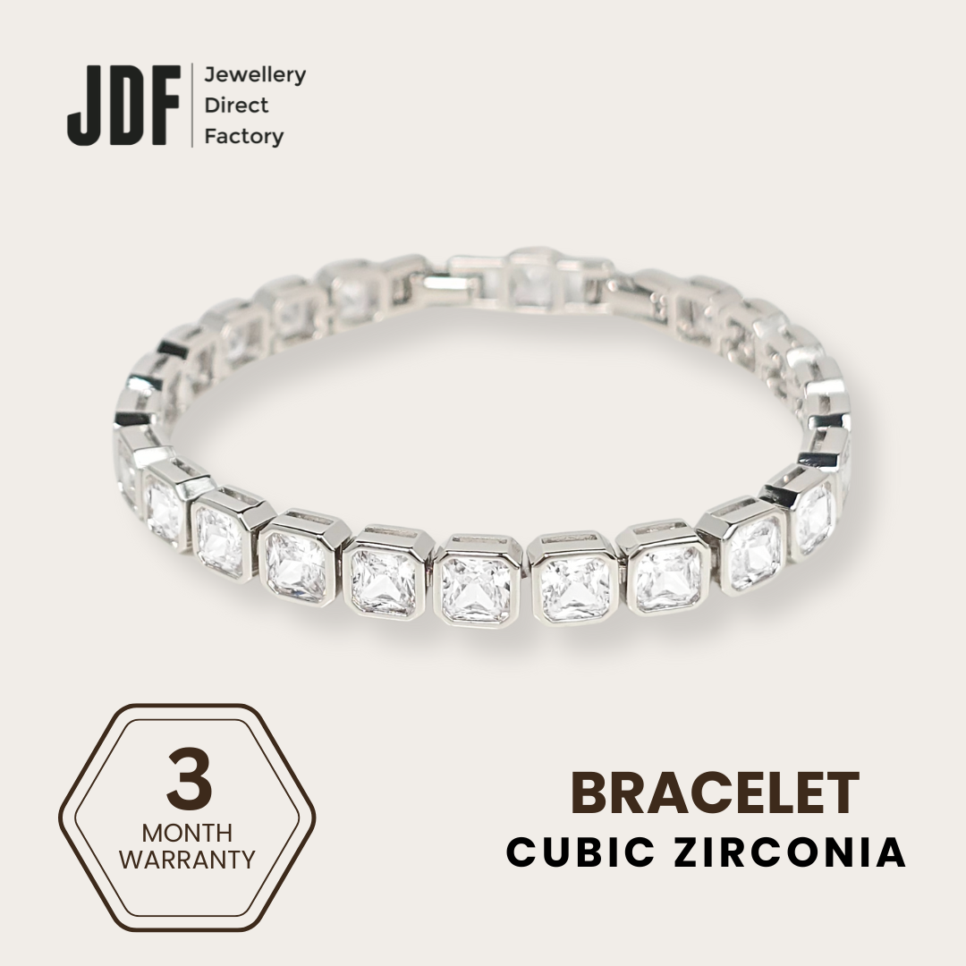 Princess Lover Bracelet with Cubic Zirconia, Bracelet, White, Cubic Zirconia, One-Year Warranty - Jewellery Direct Factory in alabaster background