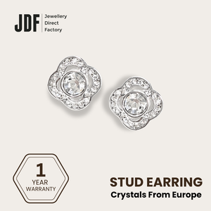 Quatrefoil Solitaire Stud Earrings, Earrings, White, Crystals from Europe, One-Year Warranty - Jewellery Direct Factory in alabaster background