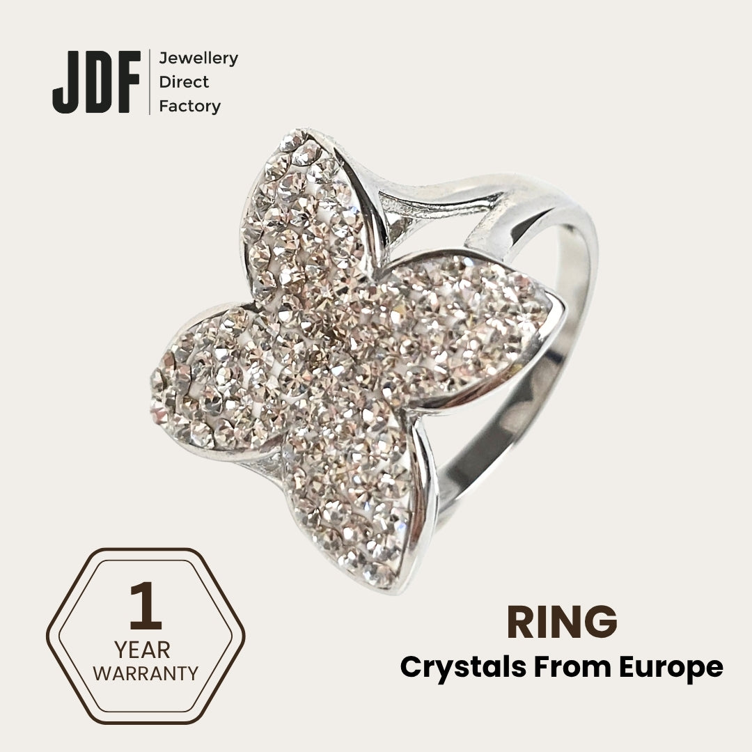 Queen Butterfly Ring with Crystals From Europe, Crystal Ring, White, Crystals From Europe, One-Year Warranty - Jewellery Direct Factory in alabaster background