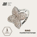 Queen Butterfly Ring with Crystals From Europe, Crystal Ring, White, Crystals From Europe, One-Year Warranty - Jewellery Direct Factory in alabaster background