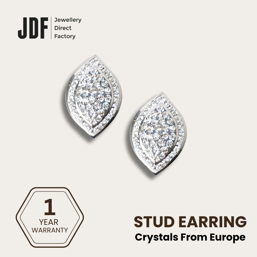 Radiant Marquise Earrings with Crystal From Europe, Crystal Earrings, White, Crystal From Europe, One-Year Warranty - Jewellery Direct Factory in alabaster background
