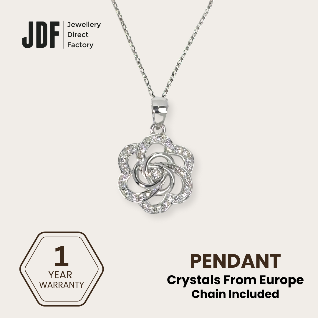 Rose Knot Pendant with Crystal From Europe, Crystal Pendant, White, Crystal From Europe, One-Year Warranty - Jewellery Direct Factory in alabaster background