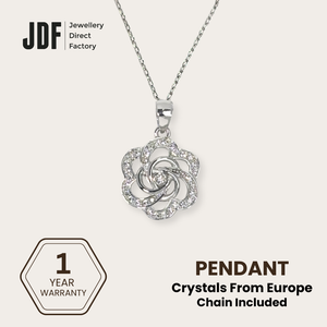 Rose Knot Pendant with Crystal From Europe, Crystal Pendant, White, Crystal From Europe, One-Year Warranty - Jewellery Direct Factory in alabaster background