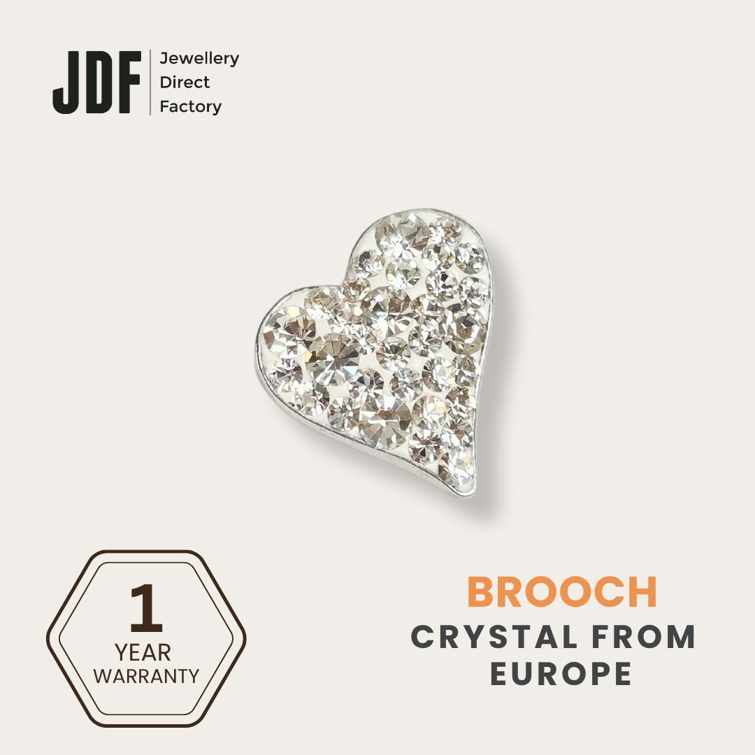 Shinning Heart Brooch with Crystals from Europe, Brooch, White, Crystals from Europe, One-Year Warranty - Jewellery Direct Factory in alabaster background
