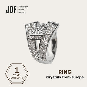 Signature Belt Design Ring with Crystals From Europe, Crystal Ring, White, Crystals From Europe, One-Year Warranty - Jewellery Direct Factory in alabaster background