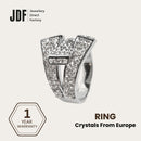 Signature Belt Design Ring with Crystals From Europe, Crystal Ring, White, Crystals From Europe, One-Year Warranty - Jewellery Direct Factory in alabaster background