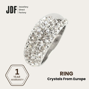 Slim Ring Embellished with Crystals From Europe, Crystal Ring, White, Crystals From Europe, One-Year Warranty - Jewellery Direct Factory in alabaster background